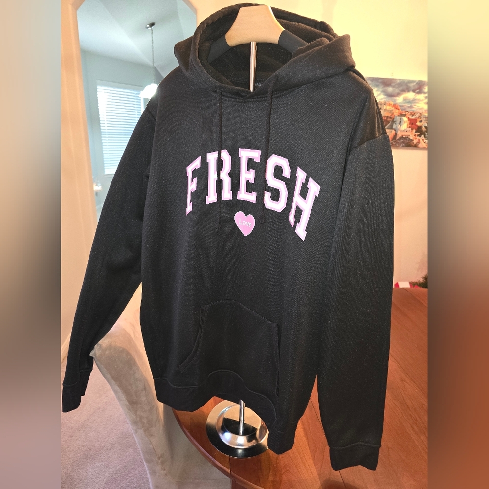 Fresh Dark Gray Hoodie with Pink FRESH and HEART Accent  XL - Picture 2 of 6